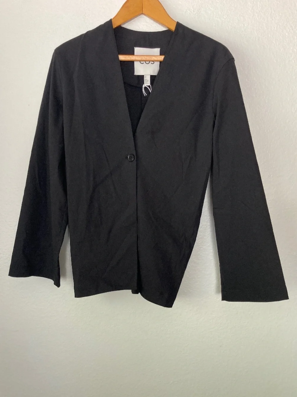 COS Slim Collarless Single Breasted Blazer Sz 4 Linen Cotton Minimalist Work